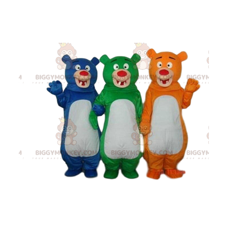 3 bunte Bärenmaskottchen von BIGGYMONKEY™, 3 verschiedenfarbige