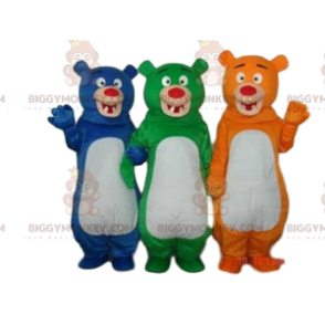 3 BIGGYMONKEY™s färgglada björnmaskotar, 3 olika färgade nallar