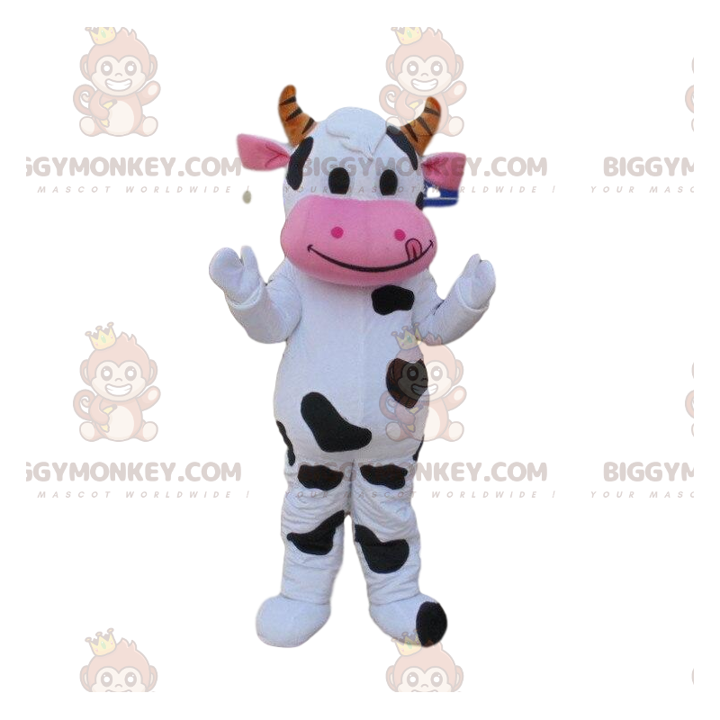 Costume de mascotte BIGGYMONKEY™ de vache blanche et noire