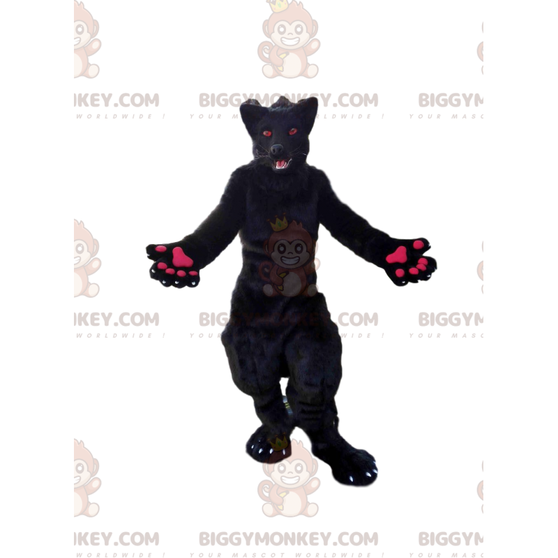 BIGGYMONKEY™ Schwarzes und rosa Wolf-Maskottchen-Kostüm