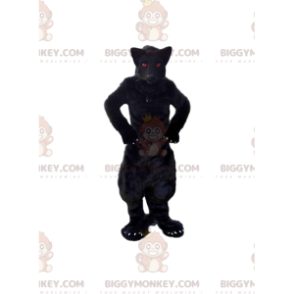 BIGGYMONKEY™ Schwarzes und rosa Wolf-Maskottchen-Kostüm