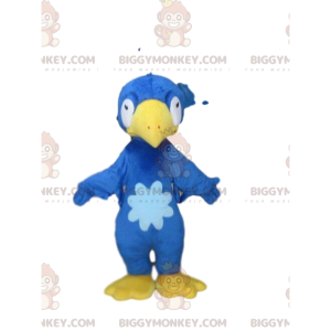 Disfraz de mascota de pájaro azul y amarillo BIGGYMONKEY™