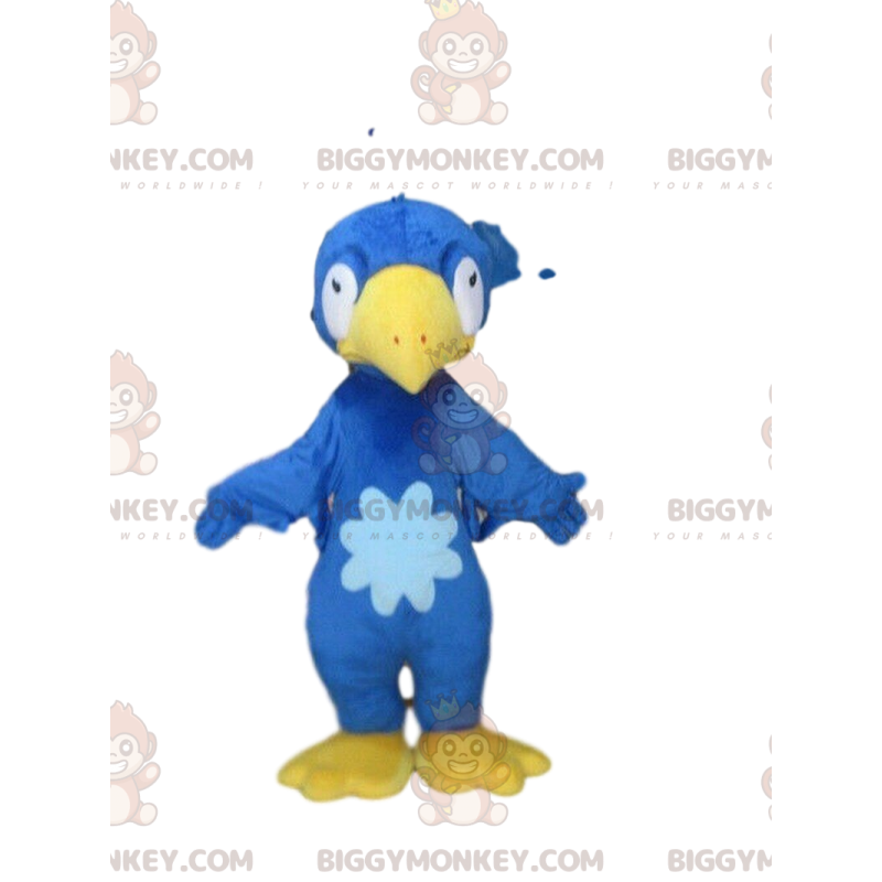 Blå och gul fågel BIGGYMONKEY™ maskotdräkt, plysch