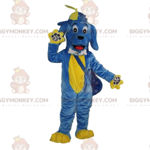 Traje de mascote BIGGYMONKEY™ de cachorro azul e amarelo