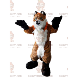 BIGGYMONKEY™ mascottekostuum harige vos, oranje en wit