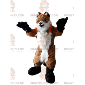 Disfraz de mascota BIGGYMONKEY™ zorro peludo, naranja y blanco