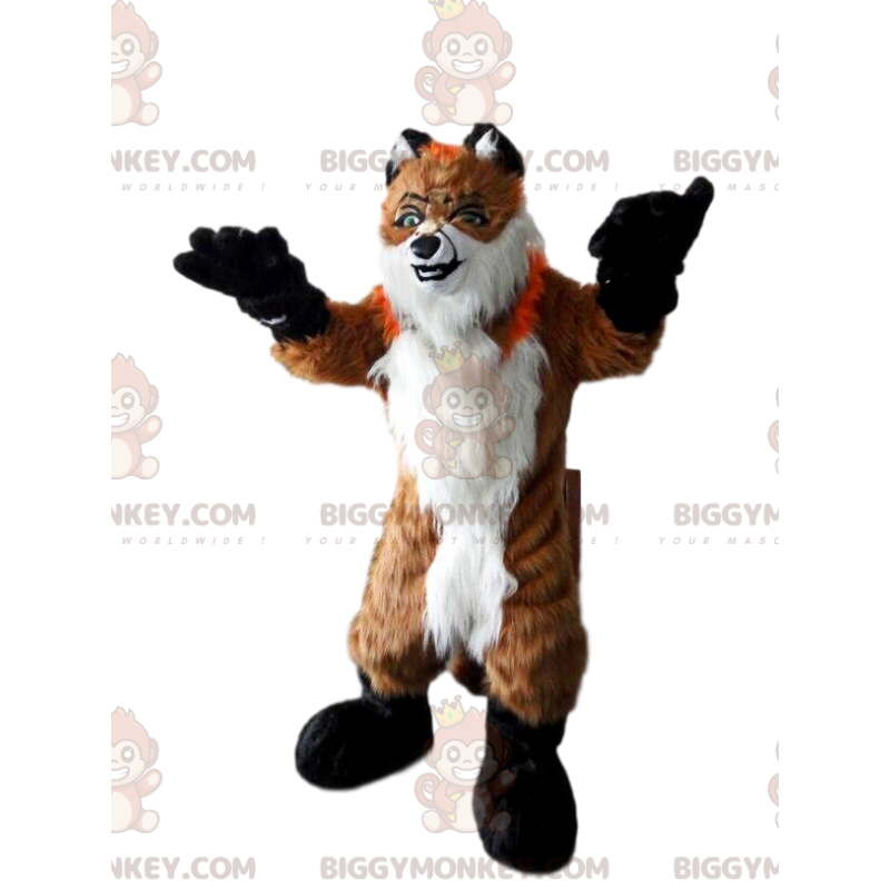 Kostým maskota BIGGYMONKEY™ chlupatá liška, oranžovobílý, lesní