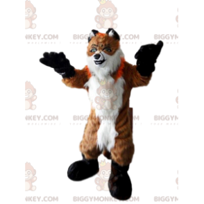 BIGGYMONKEY™ maskotdräkt lurvig räv, orange och vit, skogsdräkt