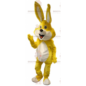 Fantasia de mascote de coelho gigante branco e amarelo