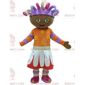 Fato de mascote colorido BIGGYMONKEY™ para menina africana