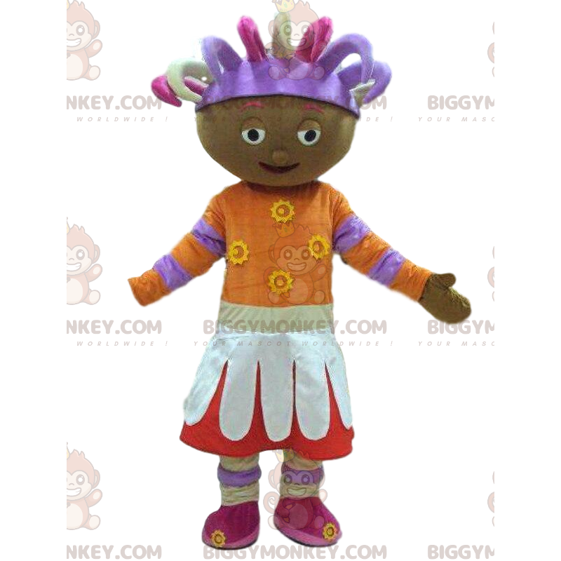 Fato de mascote colorido BIGGYMONKEY™ para menina africana