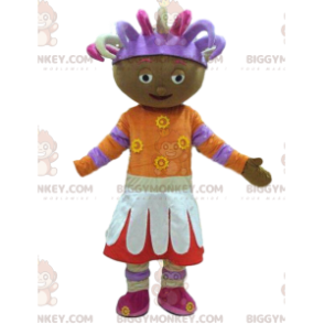Farverigt afrikansk pige-BIGGYMONKEY™-maskotkostume, afrikansk