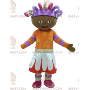 Fato de mascote colorido BIGGYMONKEY™ para menina africana