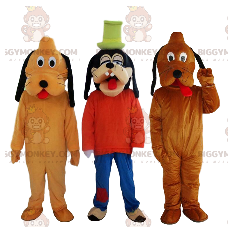 Goofy BIGGYMONKEY™ Maskottchenkostüm und 2 Pluto BIGGYMONKEY™s