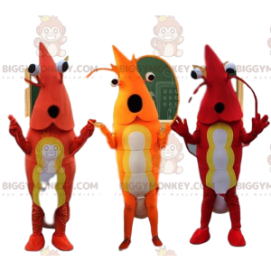 3 mascottes BIGGYMONKEY™ de crevettes, costumes de crustacés -