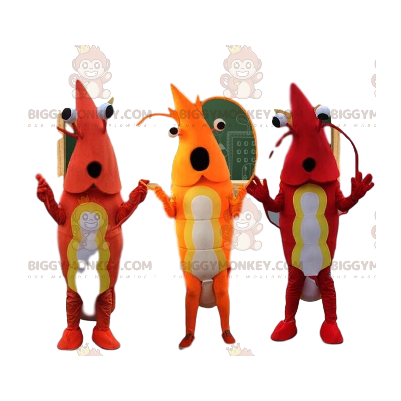 3 mascotte gamberetti di BIGGYMONKEY™, costumi da crostacei -