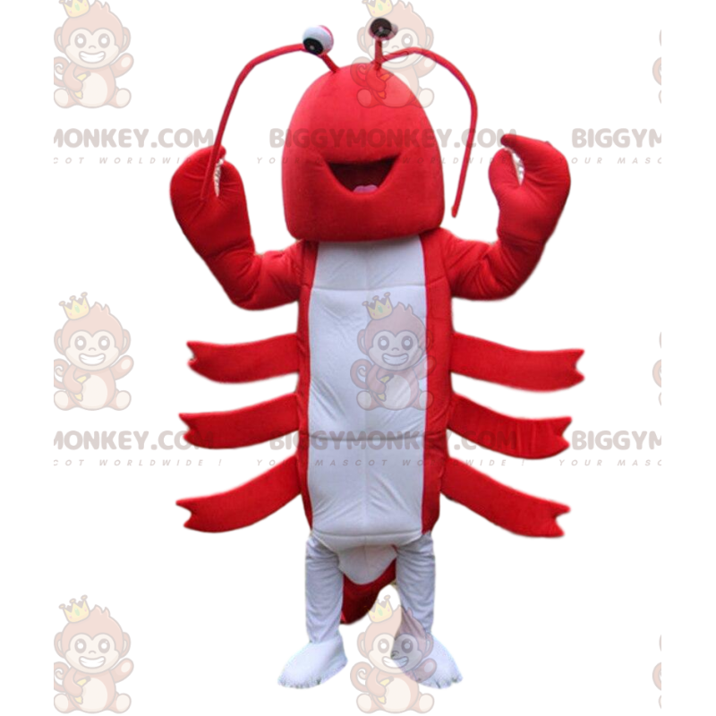 BIGGYMONKEY™ maskot kostume rød og hvid hummer, kæmpe languster