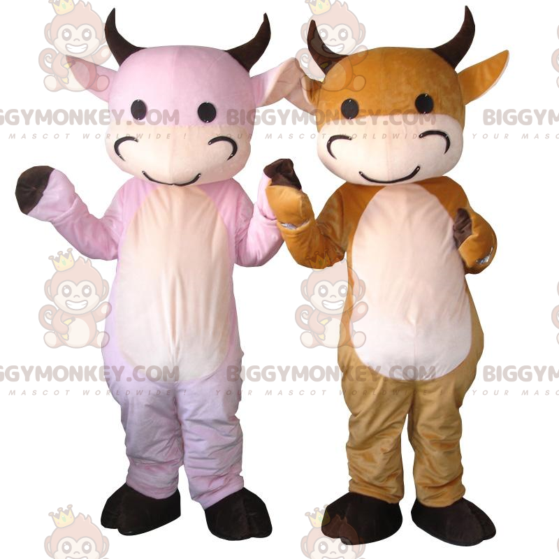 BIGGYMONKEY™s maskot af køer, en pink og en orange. 2 kæmpe