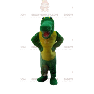 Groene en gele krokodil BIGGYMONKEY™ mascottekostuum