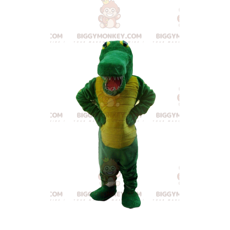 Costume da mascotte coccodrillo verde e giallo BIGGYMONKEY™