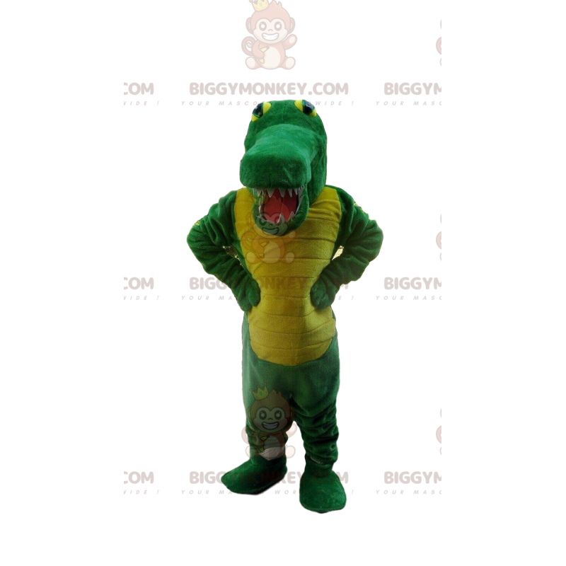 Green and yellow crocodile BIGGYMONKEY™ mascot costume