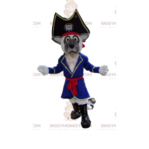 Pirate Gray Dog BIGGYMONKEY™ Mascot Costume, Pirate Dog Costume
