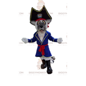 Pirate Gray Dog BIGGYMONKEY™ Mascot Costume, Pirate Dog Costume