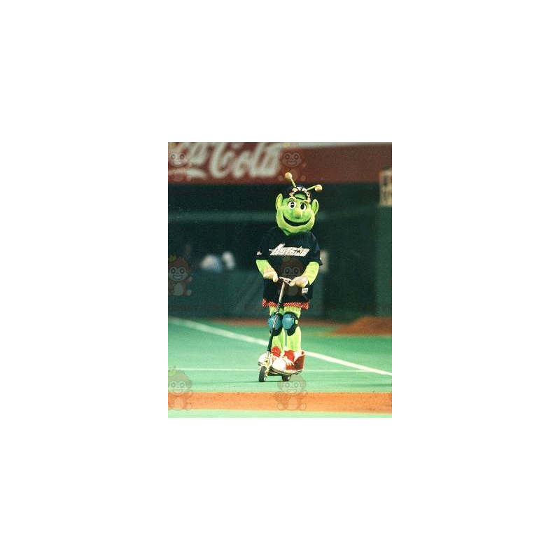 Green Alien BIGGYMONKEY™ Mascot Costume with Antennae and Hat