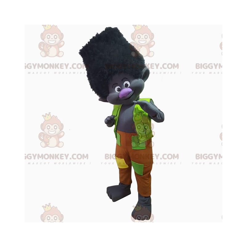 BIGGYMONKEY™ Black Troll Mascot Costume Wearing Colorful
