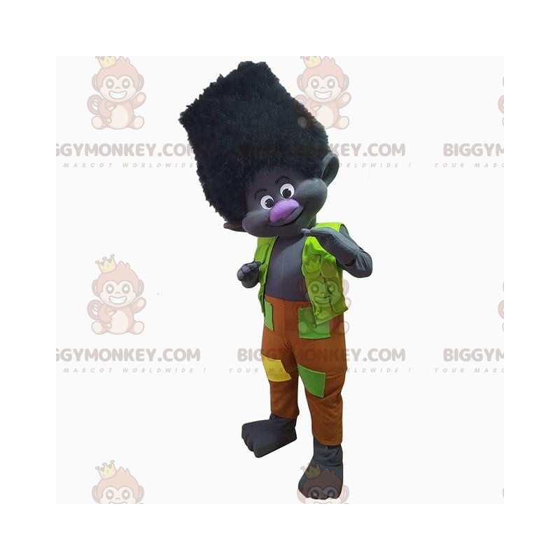 BIGGYMONKEY™ Black Troll-mascottekostuum met kleurrijke outfit