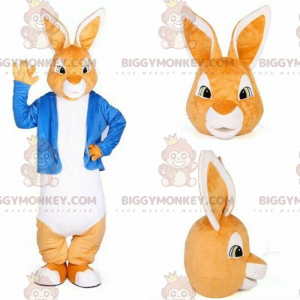 Orange og hvid kanin BIGGYMONKEY™ maskotkostume med blå jakke -