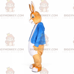Oranje en wit konijn BIGGYMONKEY™ mascottekostuum met blauw