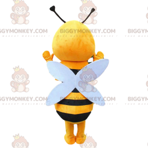 BIGGYMONKEY™ mascotte kostuum gele en zwarte bij, lachende wesp