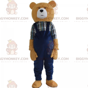 BIGGYMONKEY™ maskot kostume bamse i overalls, bamse kostume -