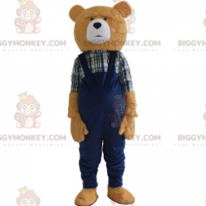 BIGGYMONKEY™ maskotdräkt nallebjörn i overall, nalledräkt -