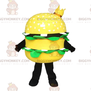 Kostým maskota BIGGYMONKEY™ žlutého hamburgeru s korunou