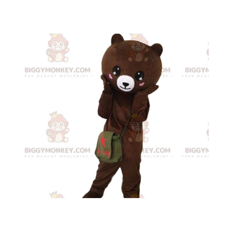 Bear BIGGYMONKEY™ mascot costume with hearts on cheeks, teddy