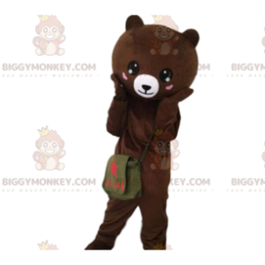 Bear BIGGYMONKEY™ mascot costume with hearts on cheeks, teddy