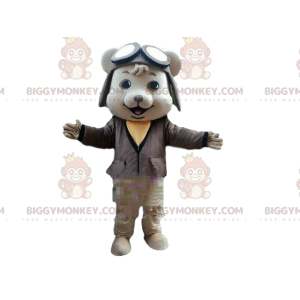 BIGGYMONKEY™ mascot costume dog in pilot outfit, airplane pilot