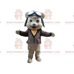 BIGGYMONKEY™ mascot costume dog in pilot outfit, airplane pilot
