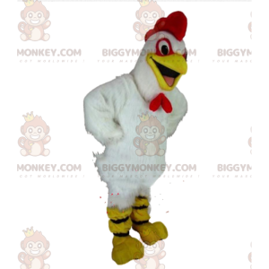 BIGGYMONKEY™ maskotkostumehøne, hvid hane, kyllingekostume -