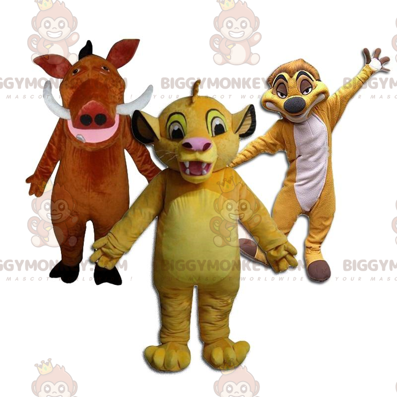 mascotte BIGGYMONKEY™ de Simba, Timon et Pumbaa du Roi lion de