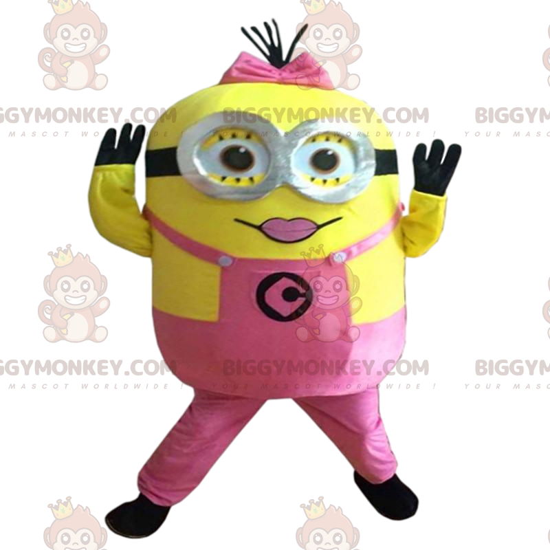 Minions BIGGYMONKEY™ Maskottchenkostüm, gekleidet in Pink aus