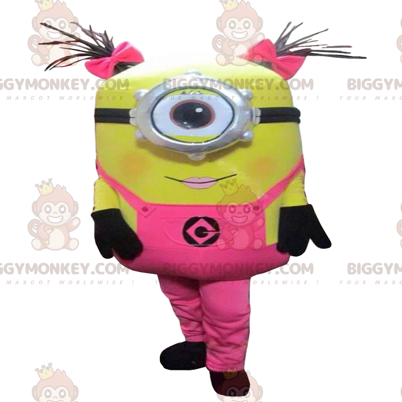 Minions BIGGYMONKEY™ Maskottchenkostüm, gekleidet in Pink aus