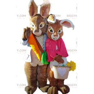 2 BIGGYMONKEY's mascotte van bruine konijntjes, paar gekleurde