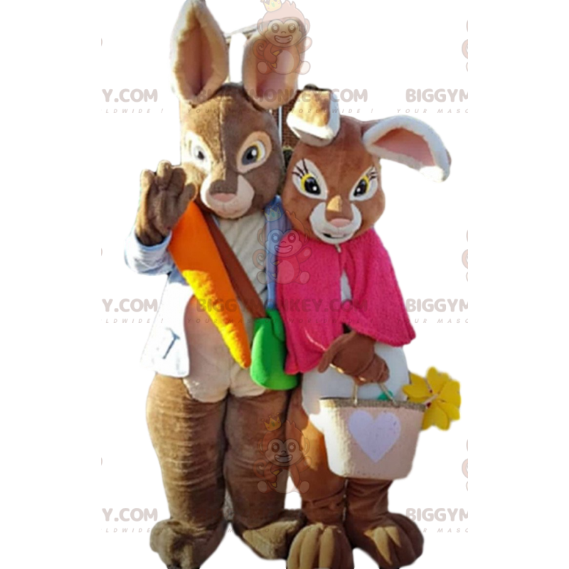 2 mascotes BIGGYMONKEY™ de coelhinhos marrons, dois coelhinhos