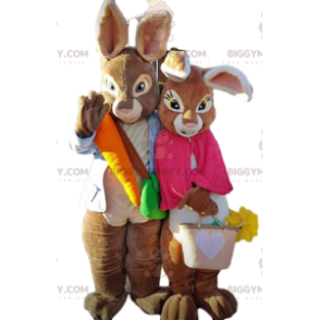 2 BIGGYMONKEY™s mascotte di coniglietti marroni, coppia di