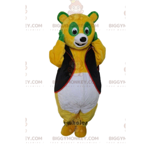 Driekleurige panda BIGGYMONKEY™ mascottekostuum, kleurrijk