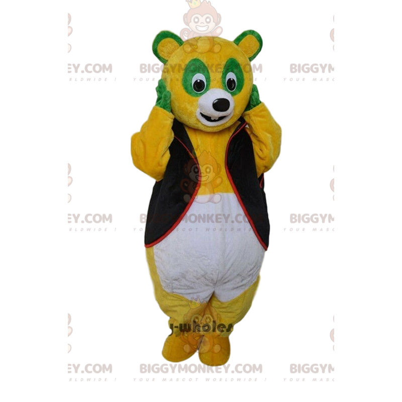 Dreifarbiger Panda BIGGYMONKEY™ Maskottchenkostüm, buntes