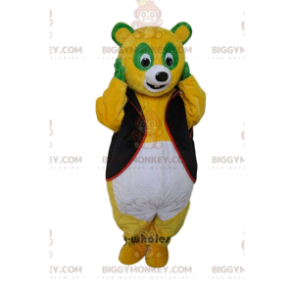 Tricolor panda BIGGYMONKEY™ mascot costume, colorful teddy bear